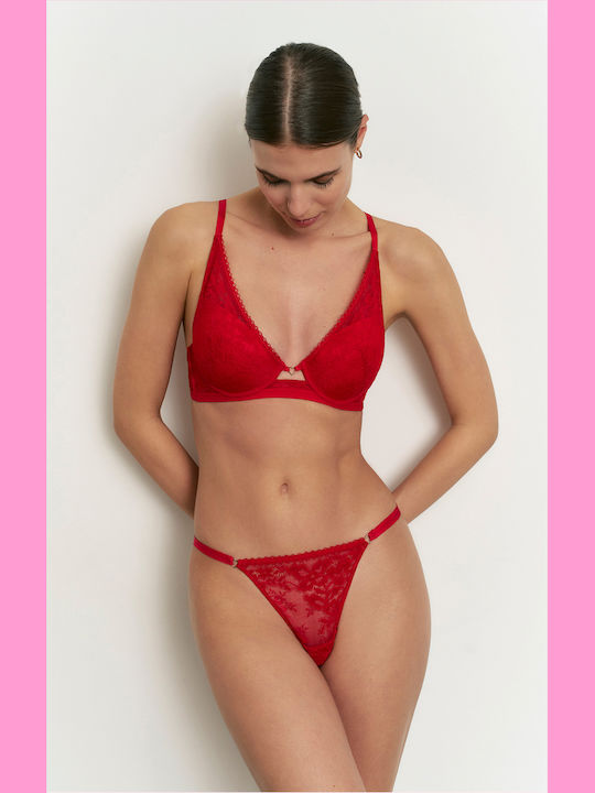 Promise Lace Bra and String Underwear Set Red