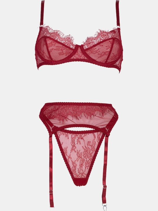 Decoro Set de Lenjerie Intimă cu Dantelă și Chiloți Clasici Bordo