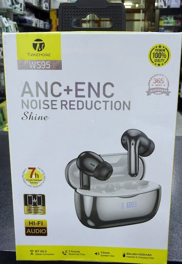 Takemore WS95 Căști Bluetooth Handsfree In-ear cu Husă de Încărcare Negre