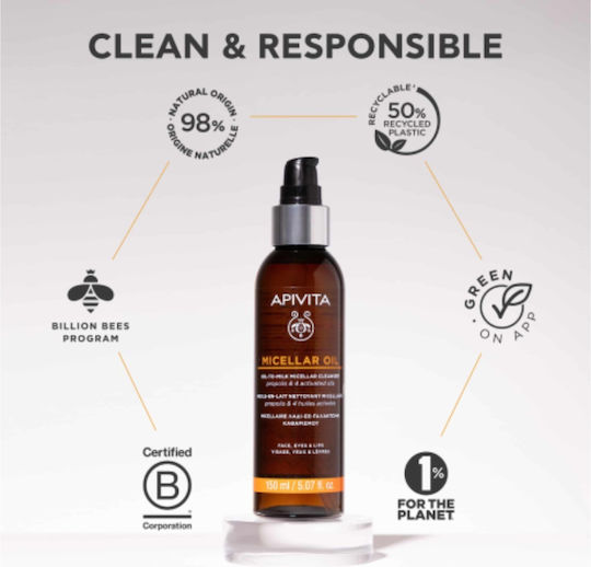 Apivita Micellar Öl Gesichts-, Augen- Und Lippen- Make-up-Entferner Mit Antioxidativer Wirkung 150ml