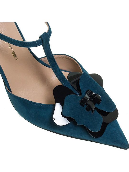 Blue Suede Heels with Strap