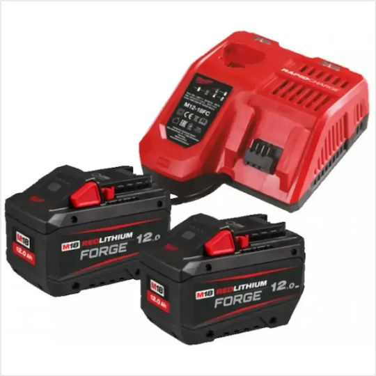 Milwaukee Set 2 Baterii De Scule 18V Capacitate 12Ah Cu Încărcător M12-18+