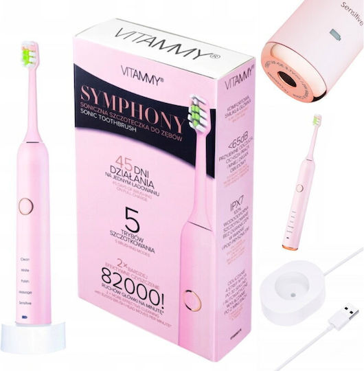 Vitammy Sonic Electric Toothbrush with Pressure Sensor & Travel Case Pink