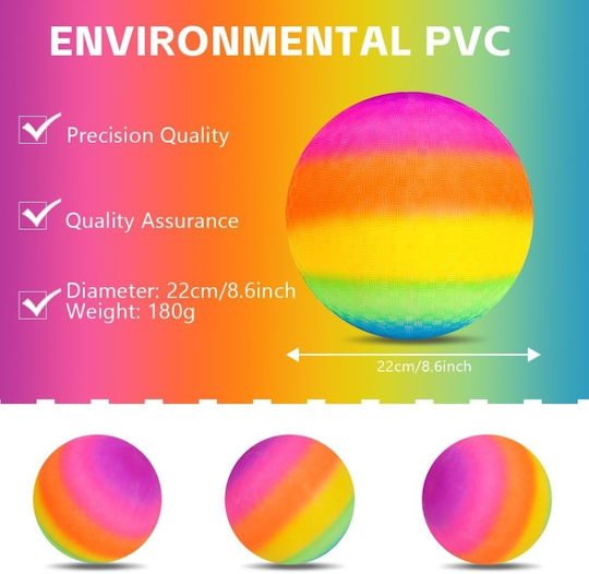 Osdue Minge Gonflabilă Curcubeu 22 Cm, Rezistentă, Antiderapantă, Din PVC, Pentru Sporturi de Plajă și Jocuri în Interior și în Aer Liber, Ac Multicolor Pentru Umflare Inclus