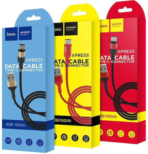 Hoco X26 Braided Cable USB-C male - USB-A Μαύρο 1m 1044