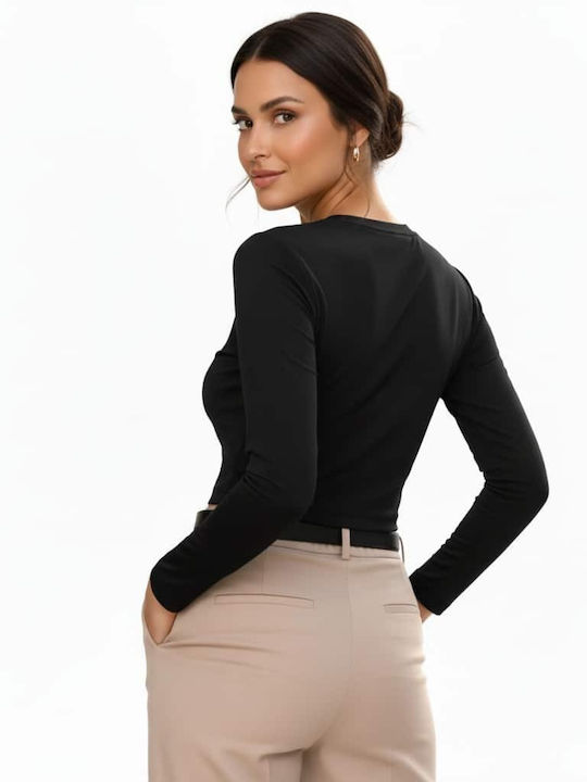 Women's Long Sleeve Crop Top Black