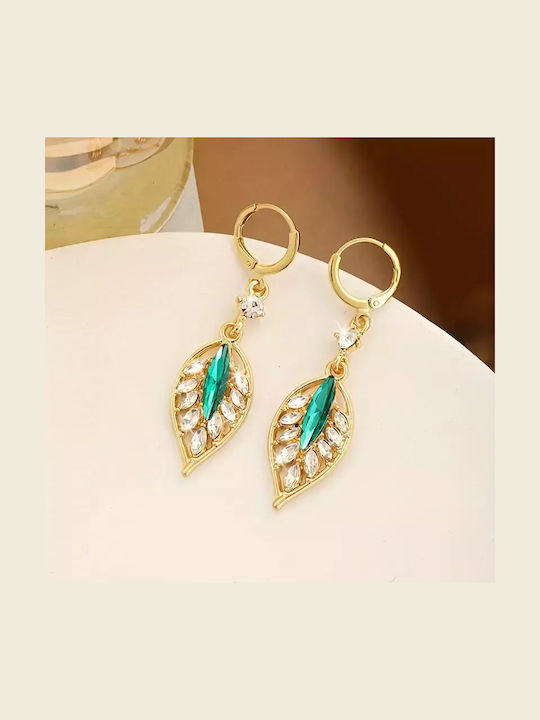 Dangle Earrings Leaf Green Stone