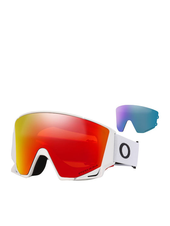 Oakley Snow Mască de schi și snowboard pentru adulți, albă cu lentilă roșie