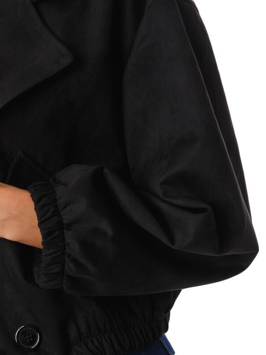 Crop-Wildleder Damenjacke für den Winter Schwarz
