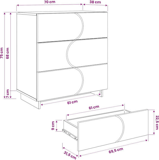 Wooden Sideboard with Drawers White 70x38x75 cm