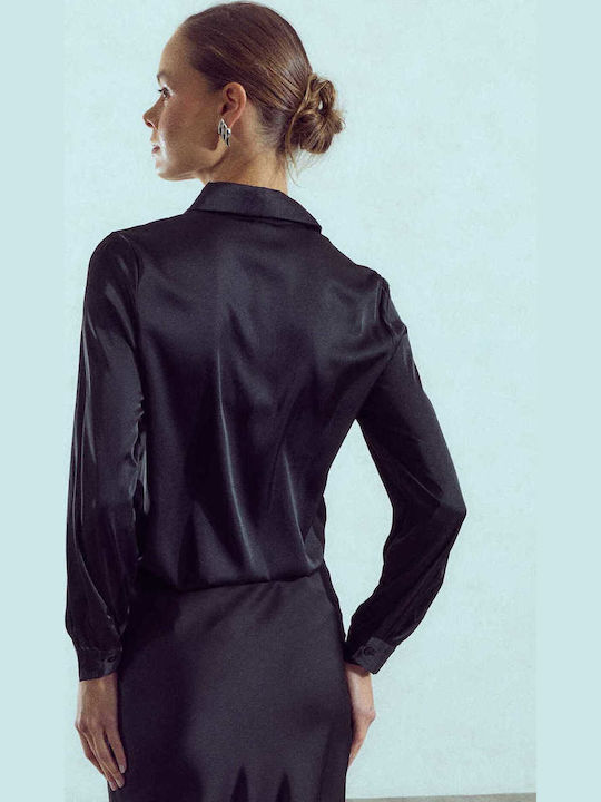 Celestino Damenhemden Satin Schwarz