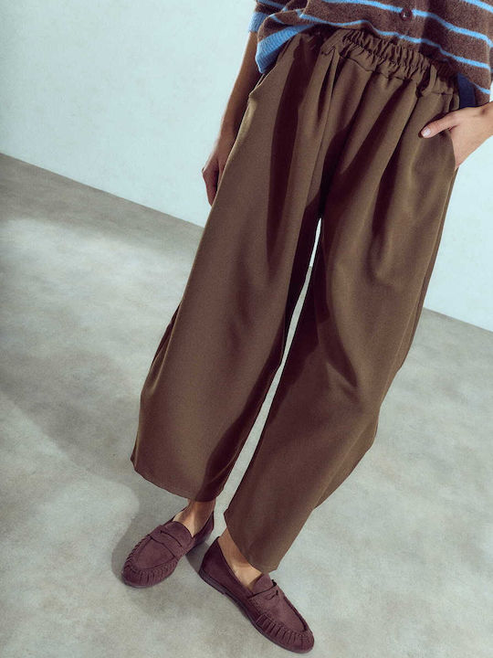 Celestino Pantaloni Damă Balloon Loose Fit Maro Închis