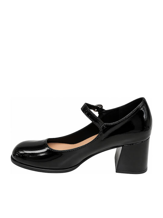 Black Pumps with Strap & Chunky Mid Heel