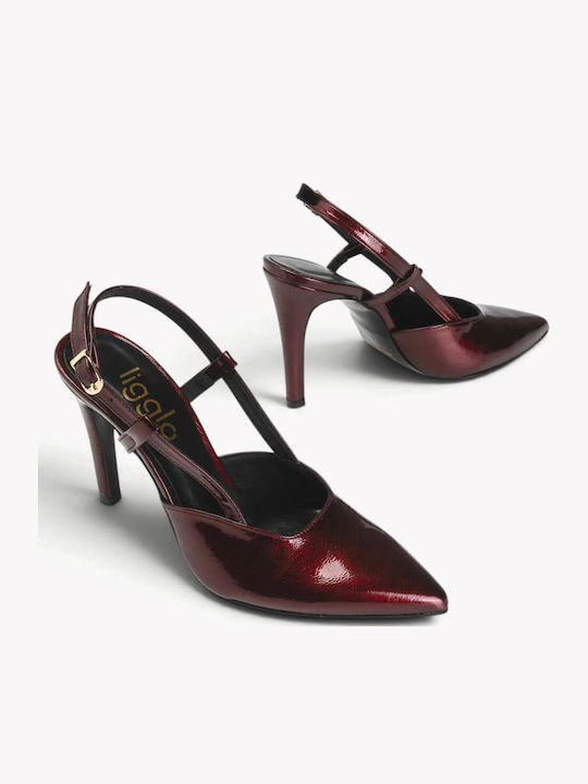 Bordeauxfarbene Lacklederpumps mit hohem Schaft und Lederinnensohle
