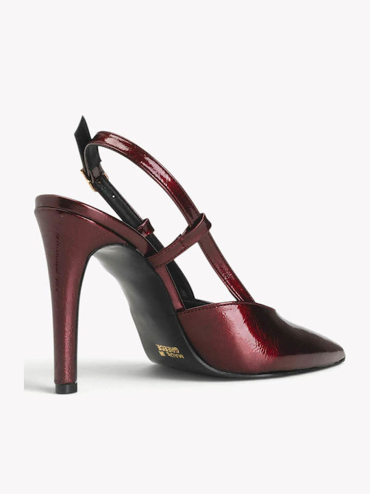 Bordeauxfarbene Lacklederpumps mit hohem Schaft und Lederinnensohle