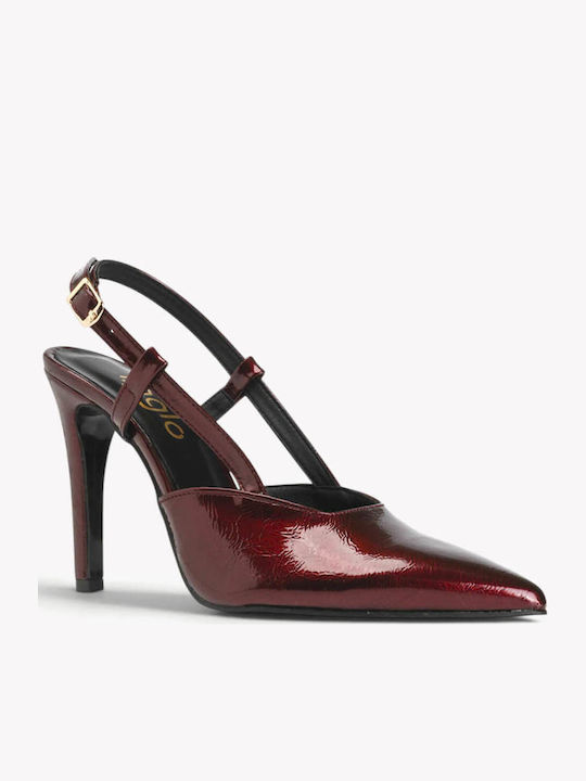 Bordeauxfarbene Lacklederpumps mit hohem Schaft und Lederinnensohle