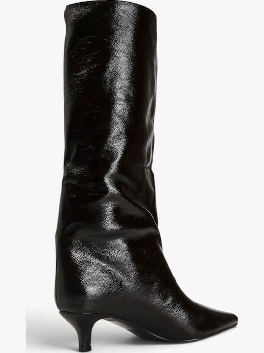 Braune Weitschaftstiefel mit Kitten-Heel