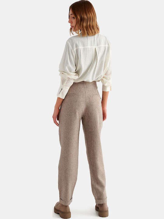 Pantaloni Dama Din Material Maro