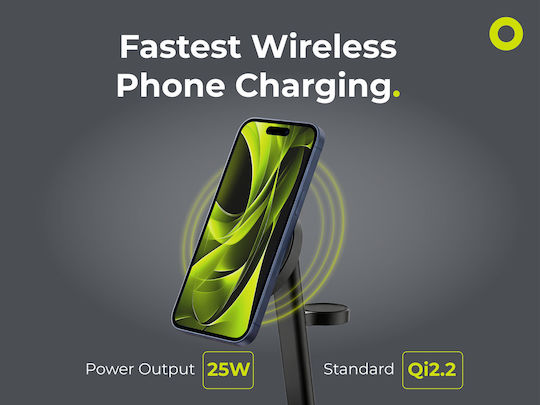 Mobile Origin Încărcător Wireless Qi2 GaN și Cablu USB-C 25W Negru (MO-PWSTQ22-BLK)