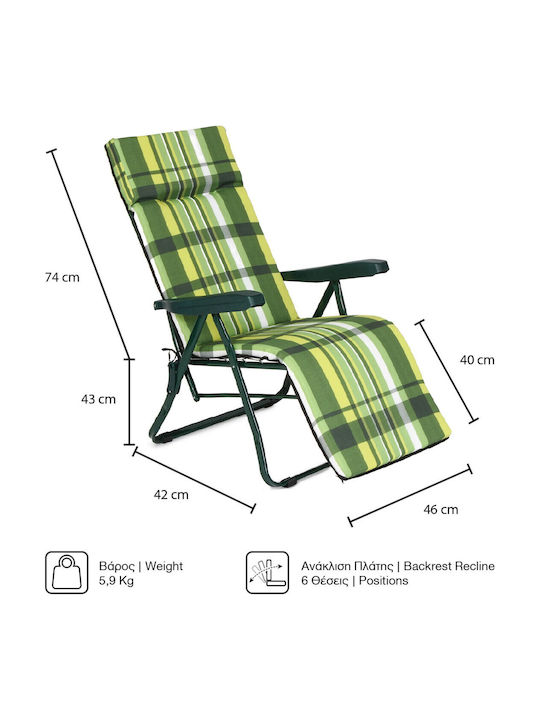 Wooden Deckchair with Arms Green 105x59x42cm