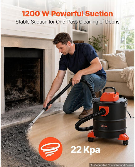 Vevor Σκούπα Στάχτης 1200W με Κάδο 20lt