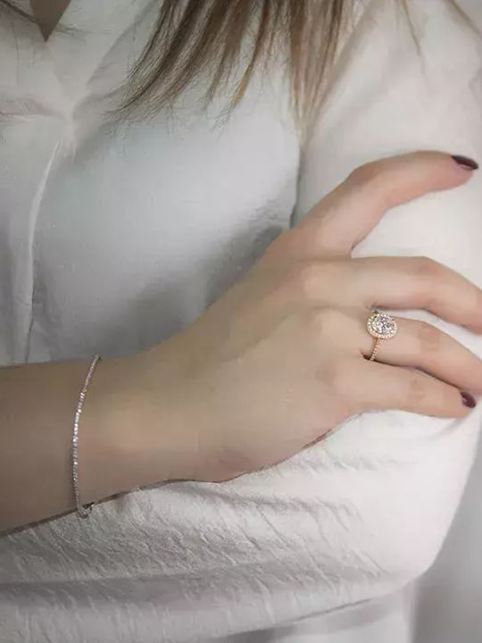 Rosette Single Stone Ring in 14K Gold with Zircon