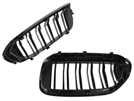 BMW 5 G30 G31 2017 Elemente Decorative Între Faruri, Grile Tip Rinichi Stânga + Dreapta, Set, Negru Lucios cu Bară Dublă