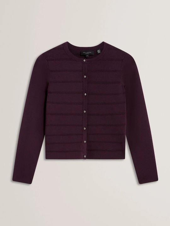 Short Women's Knitted Cardigan with Buttons Purple