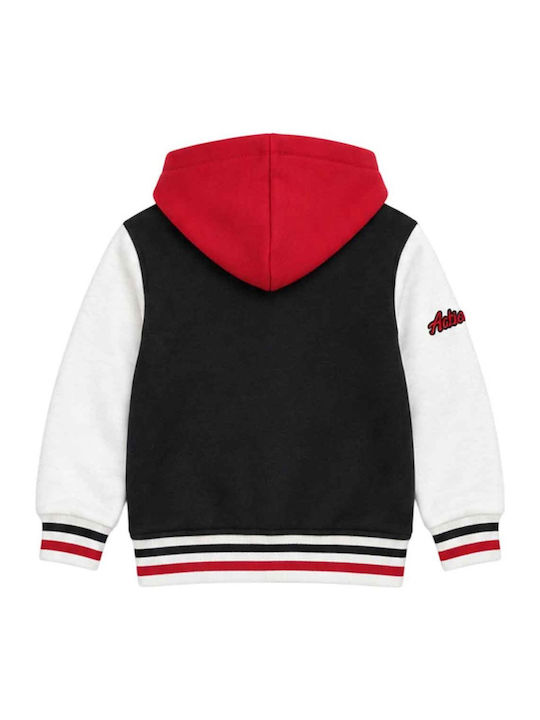 Hanorac Cardigan pentru Copii cu Glugă și Buzunare Negru Alb Roșu