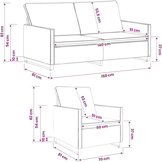 Set Mobilier de Living Canapea cu 2 Locuri și Fotoliu