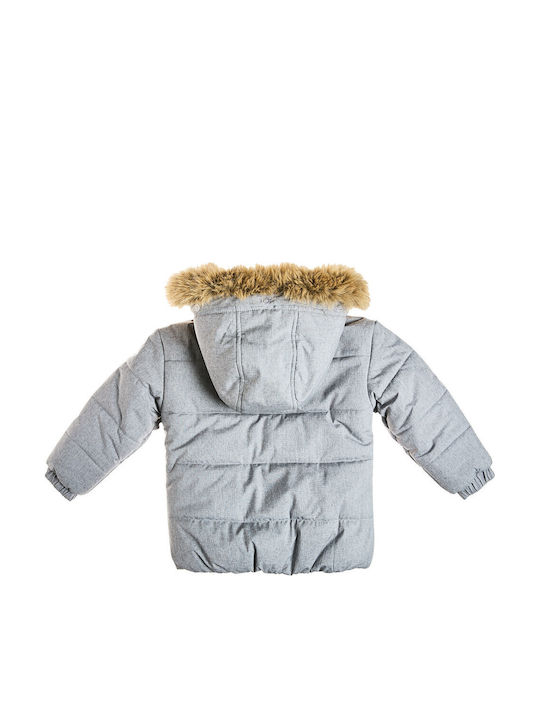Kids’ Short Grey Fur Coat with Lining & Hood