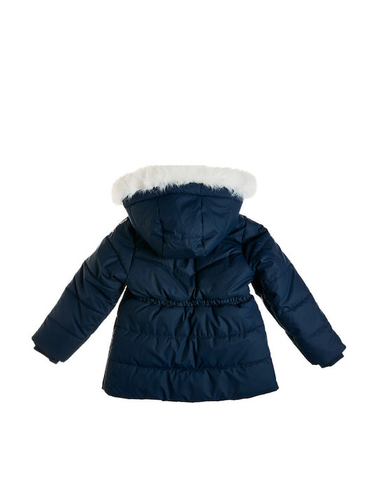 Kurzer Kinderfellmantel mit Futter und Kapuze Blau