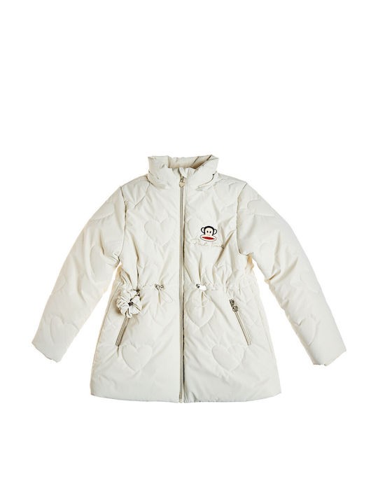 Kids’ Short Quilted Hooded Jacket Ecru