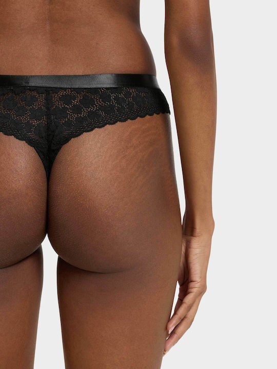 Damenstring mit Spitze Black