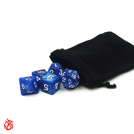 Set de Zaruri Albastre cu Numere Albe, cu Săculeț, RPG Dungeons & Dragons Pathfinder Wargames