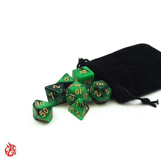 Set de Zaruri Bicolore Verzi și Negre cu Săculeț Set de Zaruri Acrilice RPG Dungeons & Dragons Pathfinder Wargames