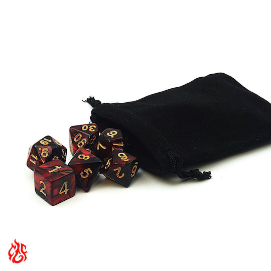 Set de Zaruri Bicolore Roșii și Negre cu Săculeț, Set de Zaruri Acrilice pentru RPG, Dungeons & Dragons, Pathfinder și Wargames