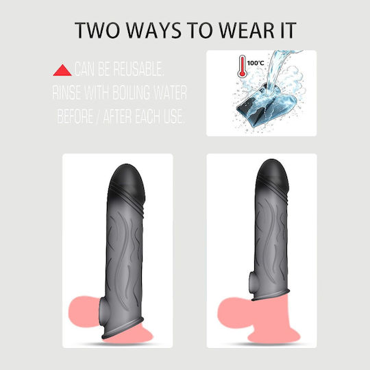 Elastische Penis-Silikonhülle mit Reliefadern Liquid Silicone Veined Penis Sleeve 17,9 cm Schwarz