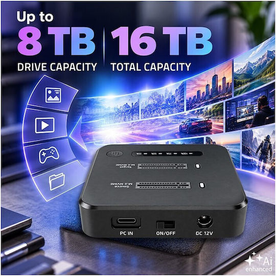 Qoltec M.2 Nvme Ssd Docking Station Pcie Dual 2 X 8 Tb Usb-c 3.2 10 Gb S Offline Cloning
