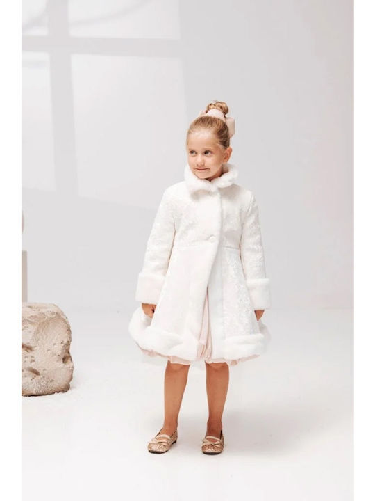 Baby Bloom Haină Albă de Exterior din Blană pentru Botez