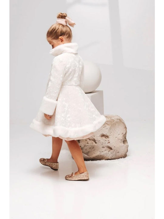 Baby Bloom Λευκό Πανωφόρι Βάπτισης από Γούνα