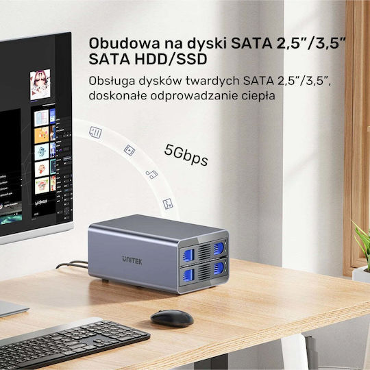 Unitek Raid Enclosure 2.5"/3.5" SATA Hard Drive Case 4 Modes 40TB 5Gb/s
