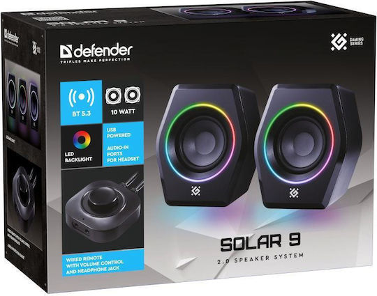 Defender Solar 9 Ηχεία Υπολογιστή 2.0 με RGB Φωτισμό και Ισχύ 10W Μαύρα