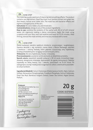 Apis Natural Cosmetics Acne Stop Μάσκα Προσώπου 20gr