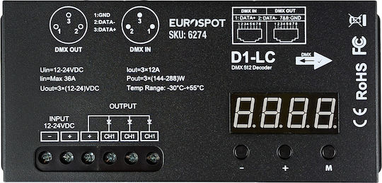 Eurospot Controler Dmx512 Bandă Led Monocromatică 1ch Dc 12-24v Eu6274