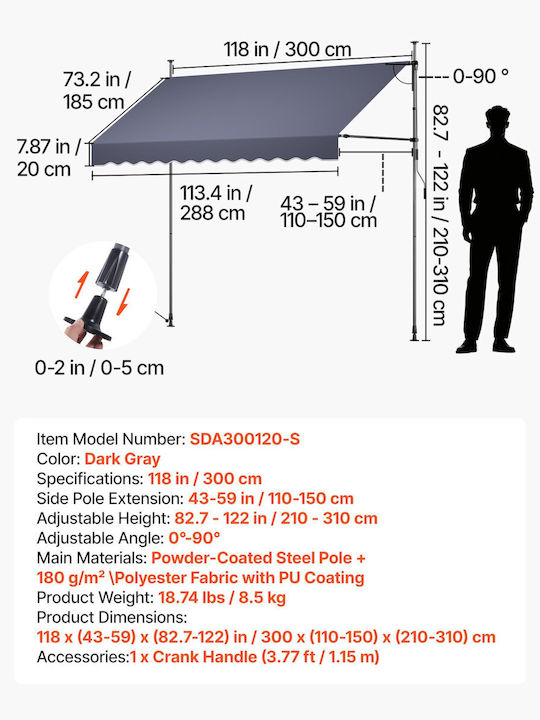 Vevor Copertină de Verandă Gri 4x3.1m