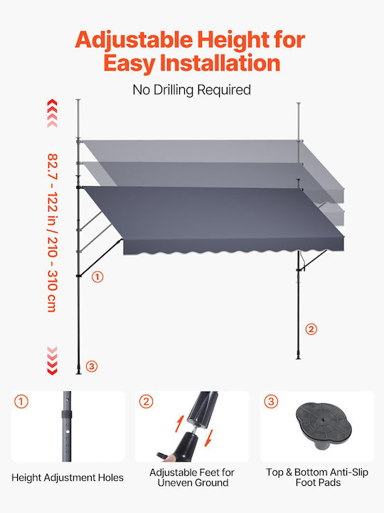 Vevor Τέντα Βεράντας Γκρι 4x3.1m