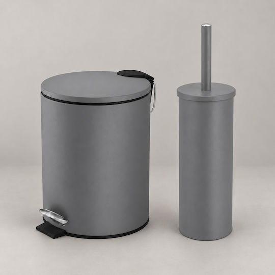 Eurocasa Metallisches Badezimmer Mülleimer und Bürsten Satz Soft Close 5lt Grau Eurocasa Metallisches Badezimmer Mülleimer und Bürsten Satz Soft Close 5lt Grau