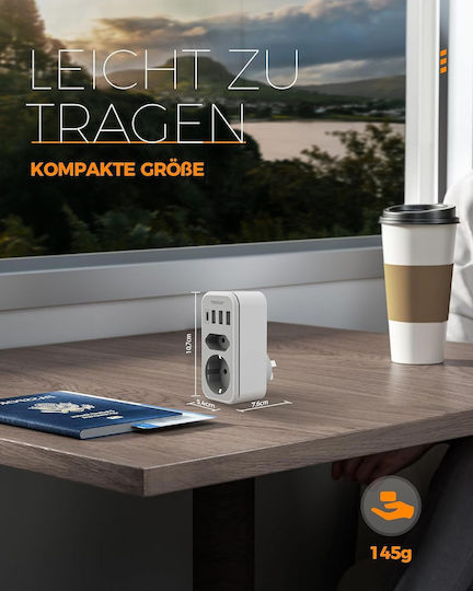Tessan Μονόπριζο 2 Θέσεων με 3 USB-A και 4 USB-C