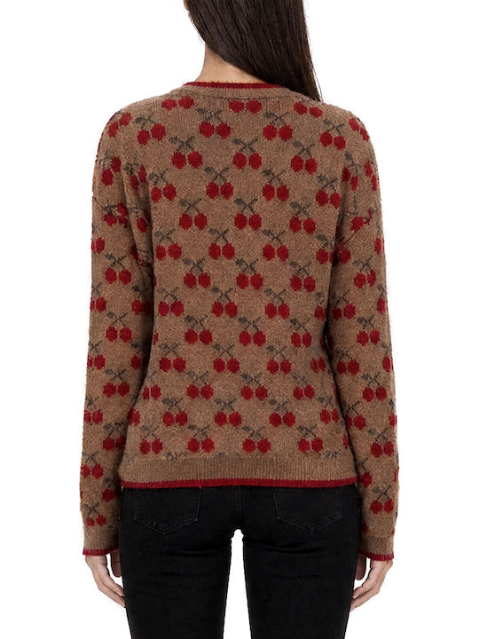 Tailor Made Knitwear Дамски Дълъг Ръкав Пуловер Червено-Бежов